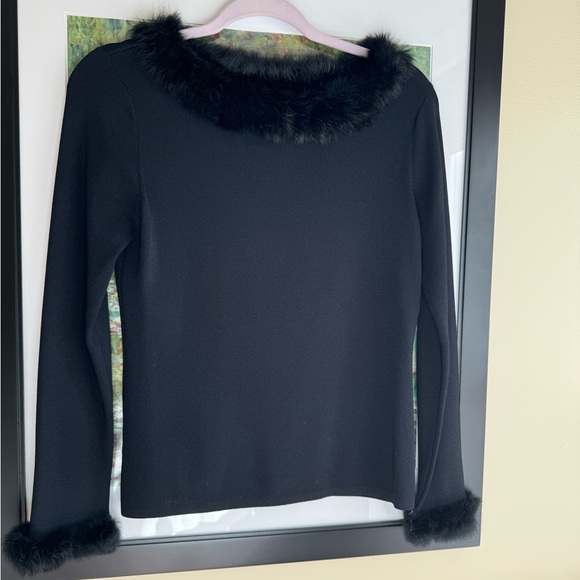 Vintage Y2K Fur Trimmed Sweater in Black size M - Picture 1 of 6